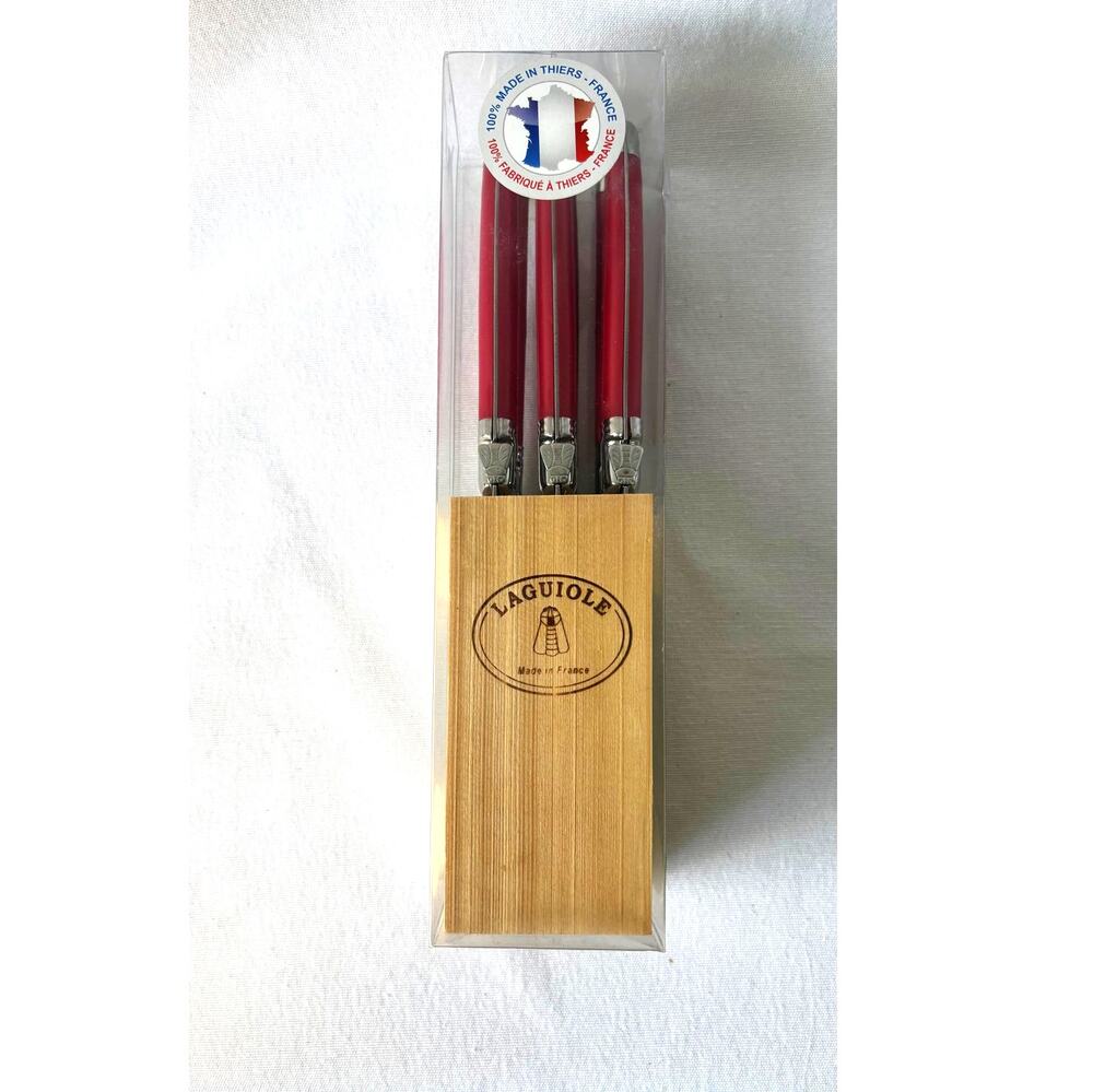 French Modern Laguiole Stainless Steel Red Resin Steak Knives Set 6